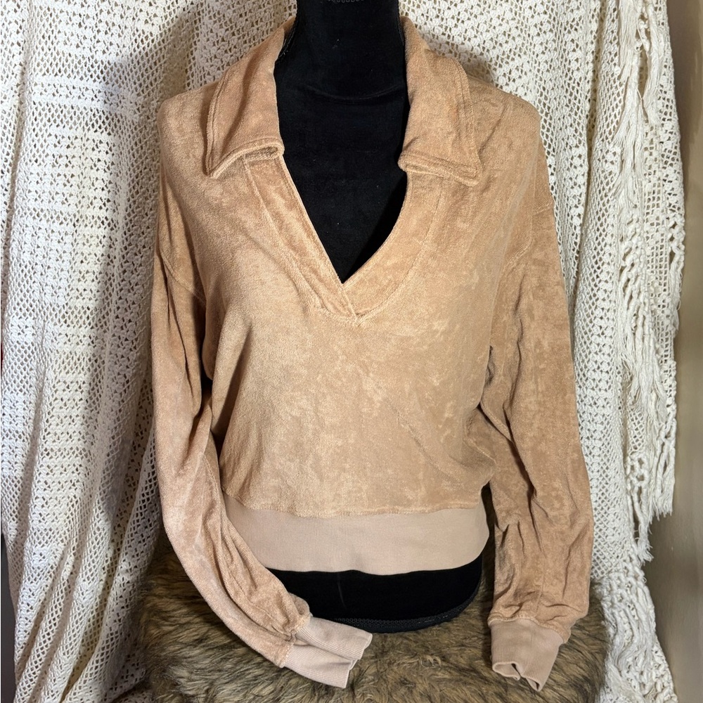 Citizens Of Humanity Fara Tan V-Neck Terry Sweater Size Xsmall